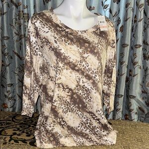 Studio Works Brown and Tan 3/4 Sleeve Relaxed Blouse